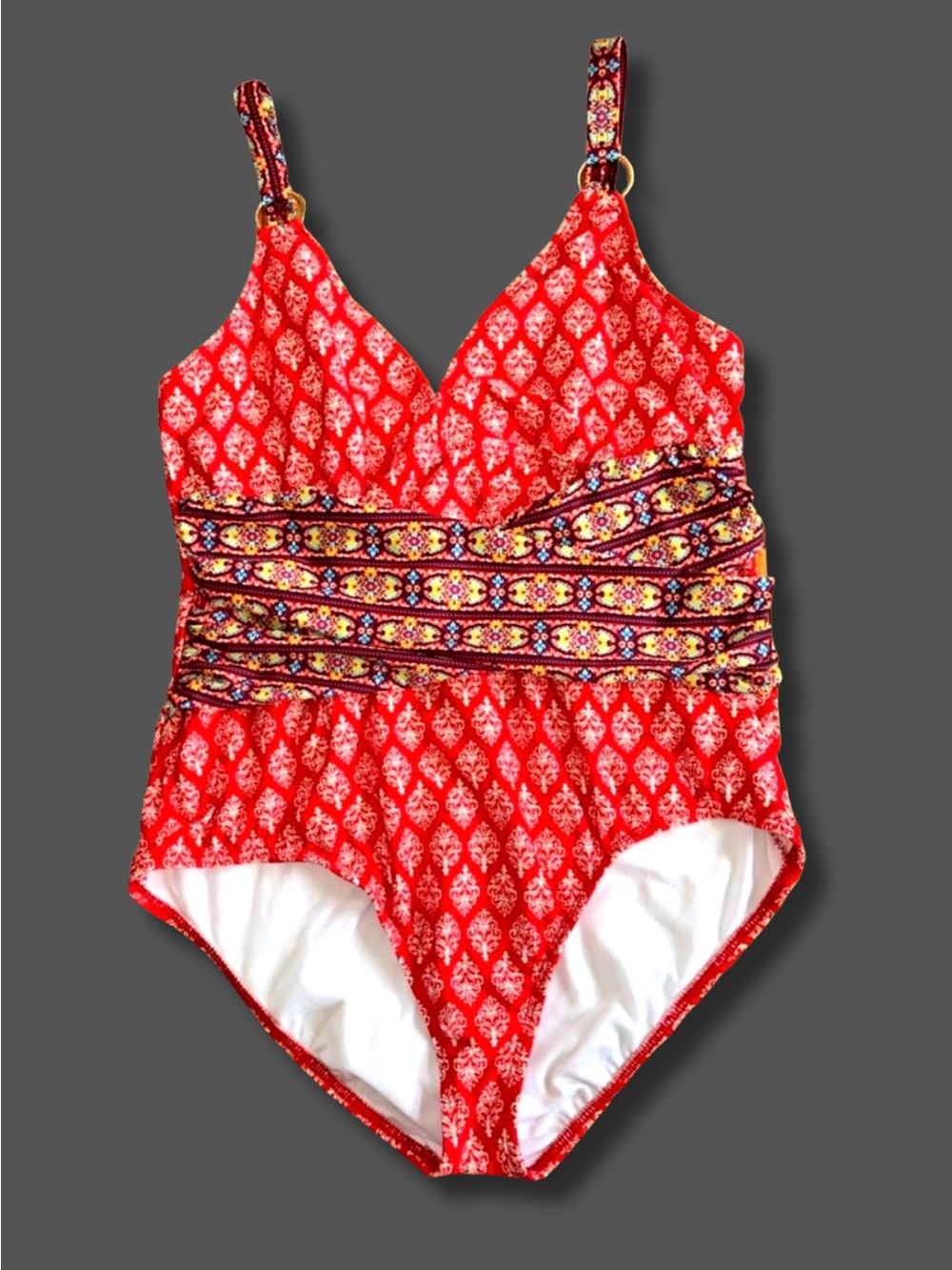 Antonio Melani One Piece Swimsuit Large Red Boho Ruched Tummy Control